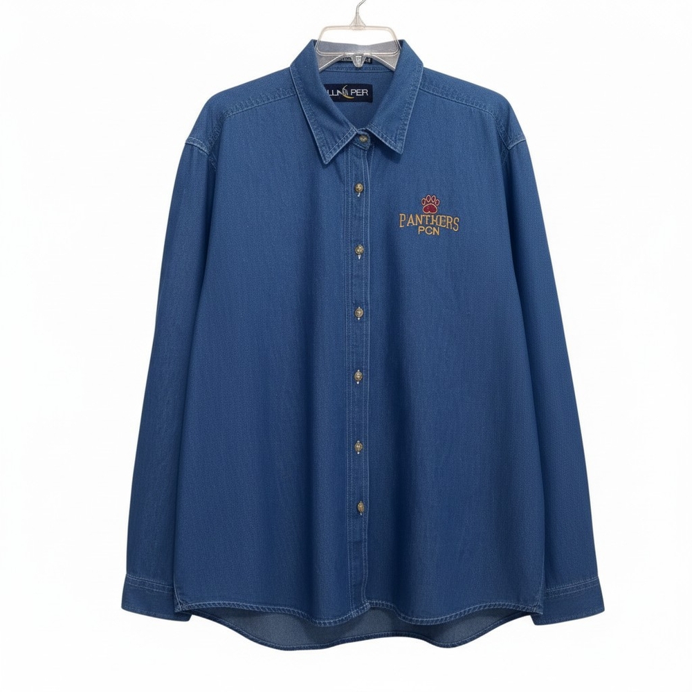Luna Pier Ladies Blue Denim Button-Up Shirt with Panthers Embroidery Size XL!